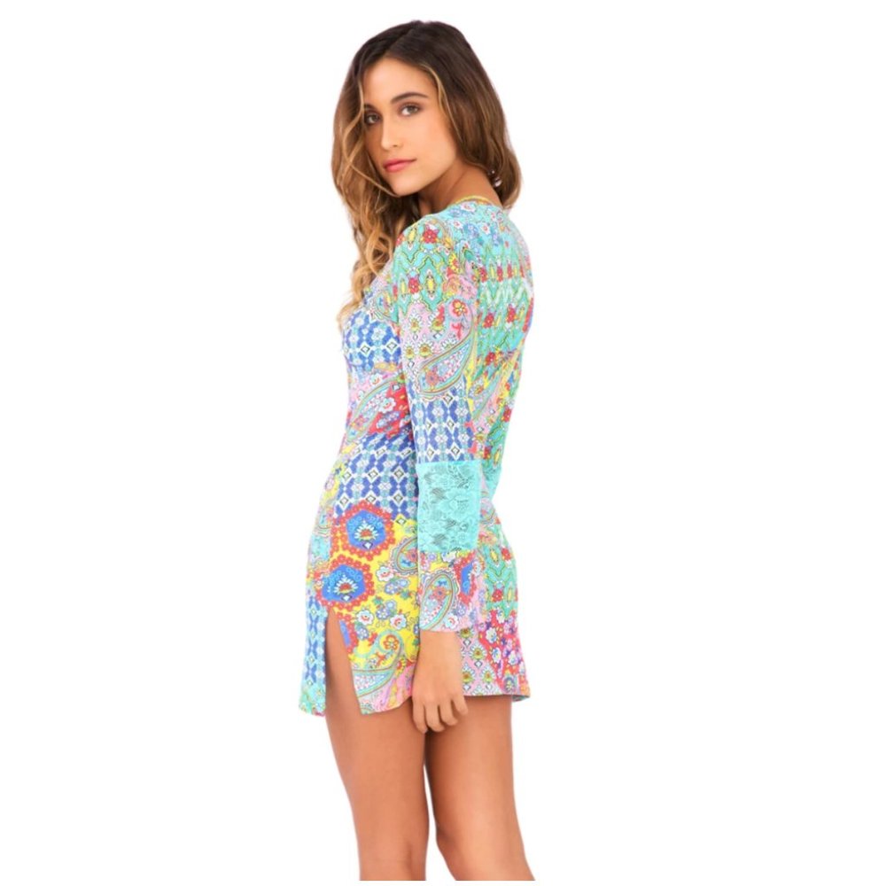 Luli Fama Swim Cover Up Dress Tunic Beach Resort Colorful Vacation XS - Picture 3 of 12
